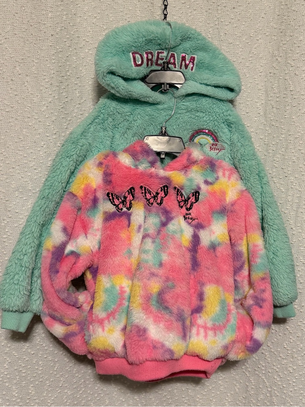 Betsey Johnson Girls Plush Soft Hoodie in Tie-Dye Pink & Mint